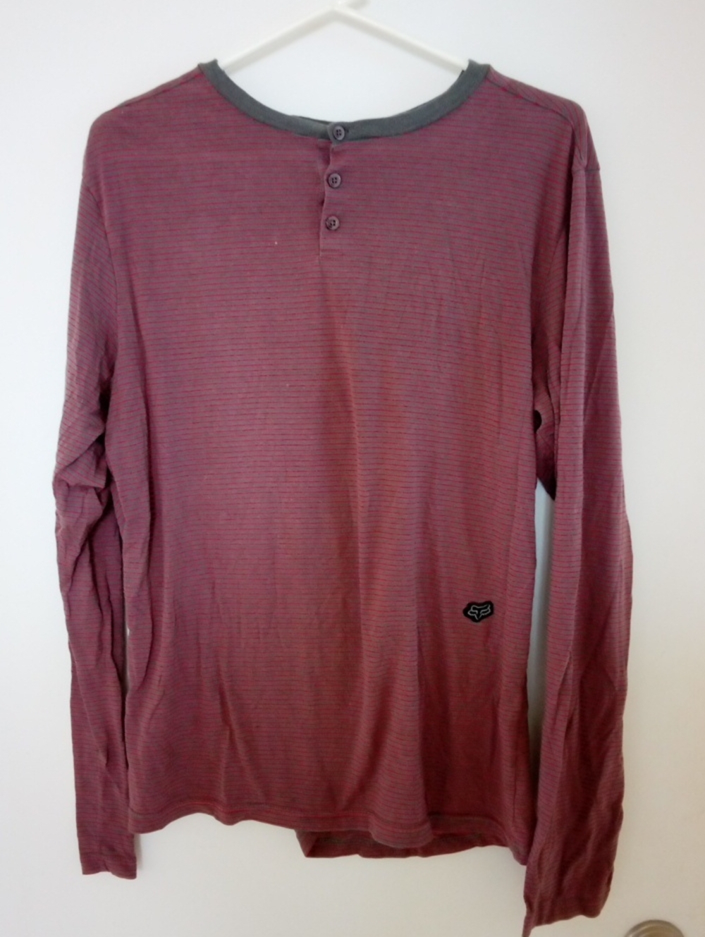Fox Long-Sleeve Henley Shirt in Burgundy with Charcoal Trim
